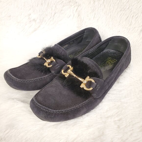 Salvatore Ferragamo RARE Parigi Mink Fur Loafer Black Size 7.5 - Picture 2 of 6